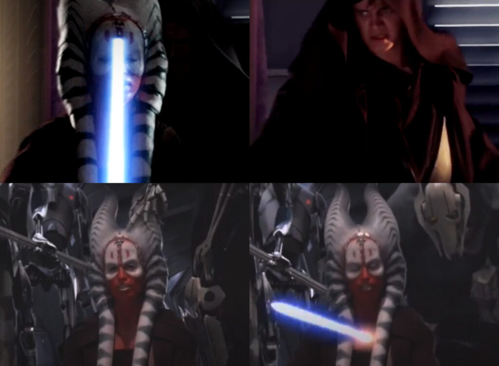 Due diverse versioni della morte di Shaak Ti, entrambe eliminate dal cut finale di Episodio III