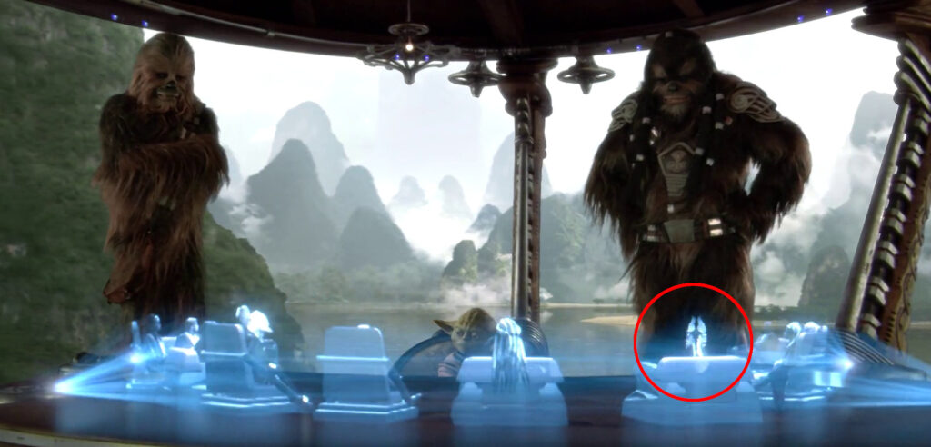 Yoda consulta il Consiglio Jedi da Kaskyyyk. Tra i presenti c'è anche Shaak Ti.