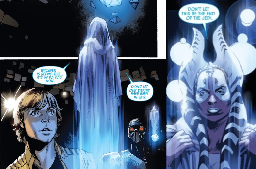 Luke Skywalker apre l'holocron con il messaggio di Shaak TiFumetto Marvel Star Wars, uscita 9 (2015)