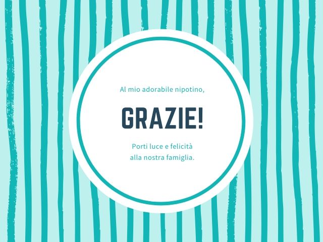 Al mio adorabile nipotino, grazie! Porti luce e felicità alla nostra famiglia!