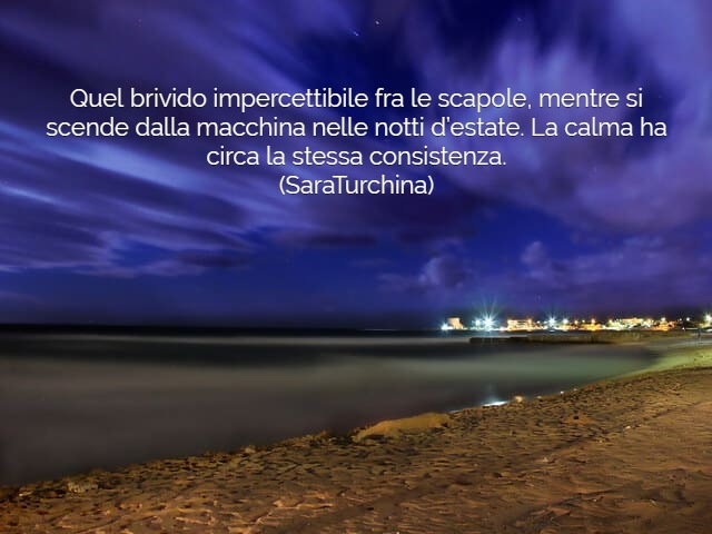 Quel brivido impercettibile fra le scapole, mentre si scende dalla macchina nelle notti d’estate. La calma ha circa la stessa consistenza.(SaraTurchina)