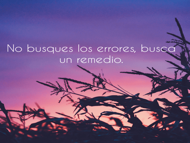 No busques los errores, busca un remedio.(Non cercare gli errori, cerca un rimedio).
