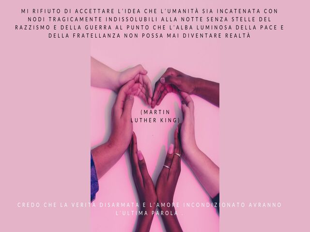 Mi rifiuto di accettare l’idea che l’umanità sia incatenata con nodi tragicamente indissolubili alla notte senza stelle del razzismo e della guerra al punto che l’alba luminosa della pace e della fratellanza non possa mai diventare realtà.Credo che la ver
