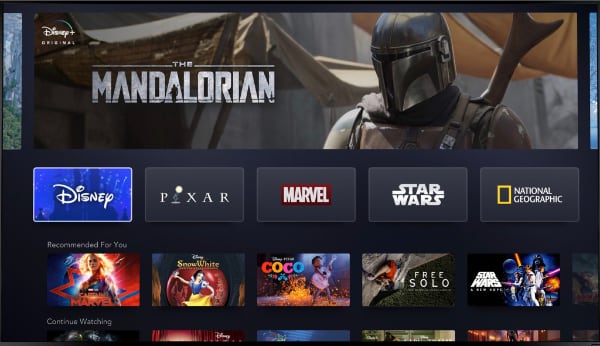 Interfaccia del nuovo servizio streming Disney+.Da: flatpanelshd