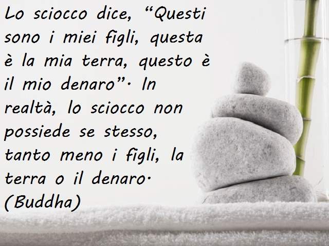 Lo sciocco dice, “questi sono i miei figli, questa è la mia terra, questo è il mio denaro”. In realtà, lo sciocco non possiede se stesso, tanto meno i figli, la terra o il denaro.(Buddha)