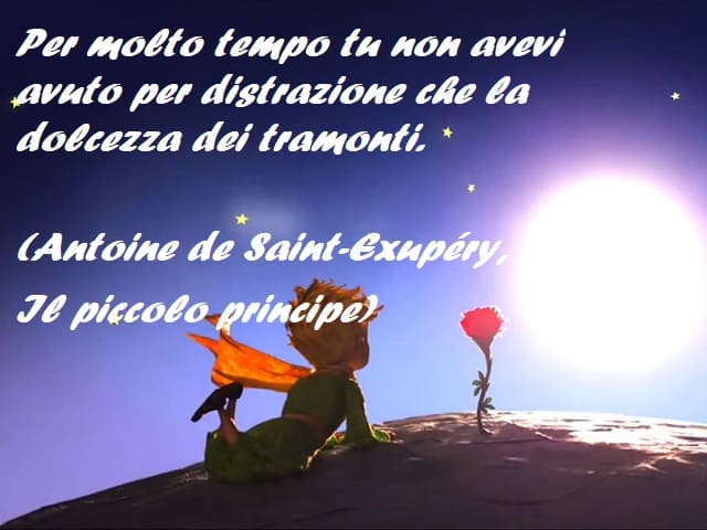 Per molto tempo tu non avevi avuto per distrazione che la dolcezza dei tramonti. (Antoine de Saint-Exupéry, Il piccolo principe)