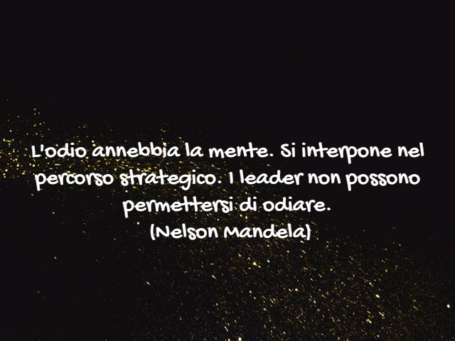 L'odio annebbia la mente. Si interpone nel percorso strategico. I leader non possono permettersi di odiare.(Nelson Mandela)