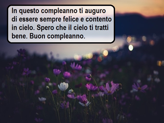 In questo compleanno ti auguro di essere sempre felice e contento in cielo. Spero che il cielo ti tratti bene. Buon compleanno.
