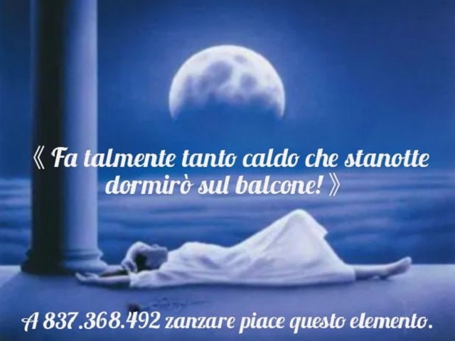 "Fa talmente tanto caldo che stanotte dormirò sul balcone!"A 837.368.492 zanzare piace questo elemento.