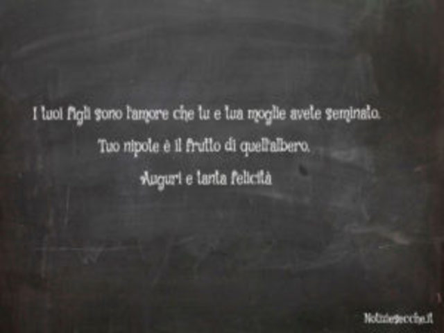 I tuoi figli sono l'amore che tu e tua moglie avete seminato. Tuo nipote è il frutto di quell'albero. Auguri e tanta felicità