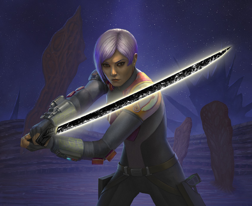 Fanart di Sabine Wren con la Darksaber. Fonte: Wookeepedia