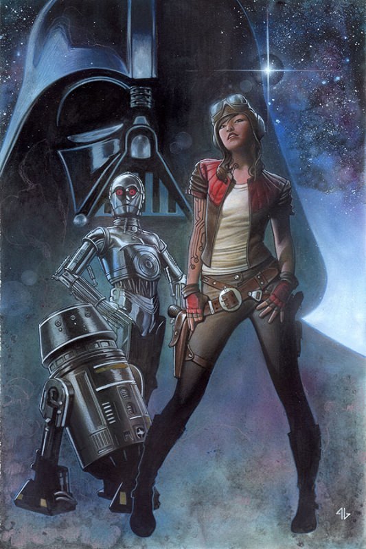 Copertina con Vader, Aphra, Triplo Zero e BT-1