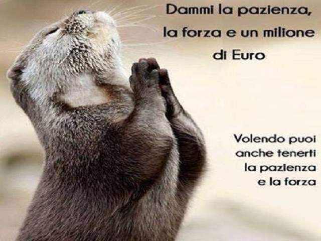 Dammi la pazienza, la forza e un milione di euro...Volendo puoi anche tenerti la pazienza e la forza.