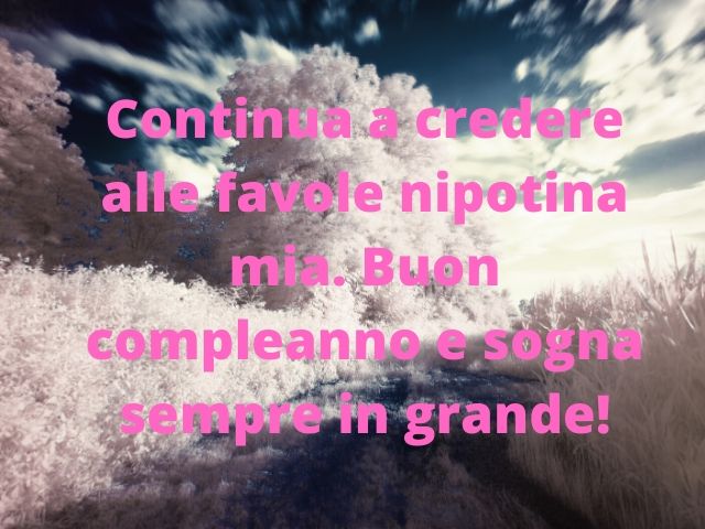 Continua a credere alle favole nipotina mia. Buon compleanno e sogna sempre in grande.