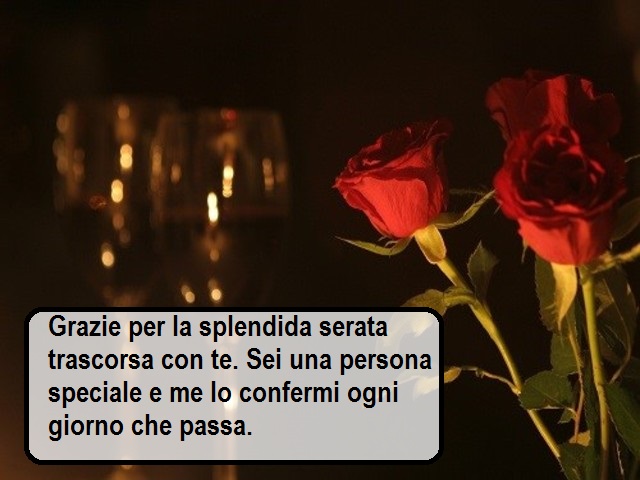 Grazie per la splendida serata trascorsa con te. Sei una persona speciale e me lo confermi ogni giorno che passa.