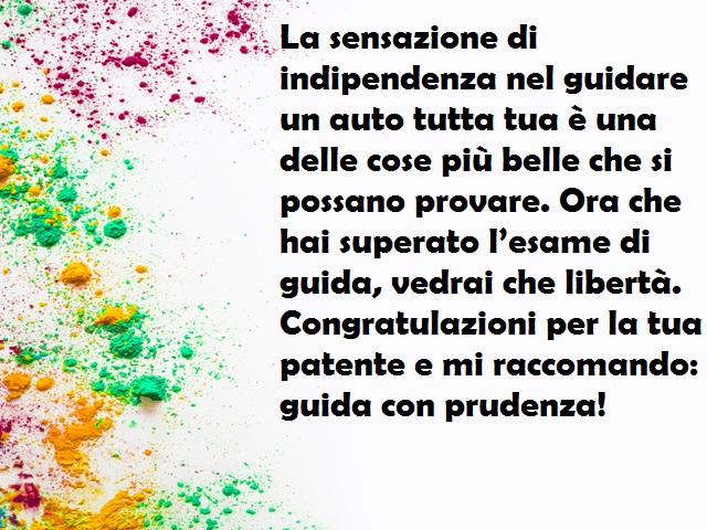 La sensazione di indipendenza nel guidare un auto tutta tua è una delle cose più belle che si possano provare. Ora che hai superato l’esame di guida, vedrai che libertà. Congratulazioni per la tua patente e mi raccomando: guida con prudenza!