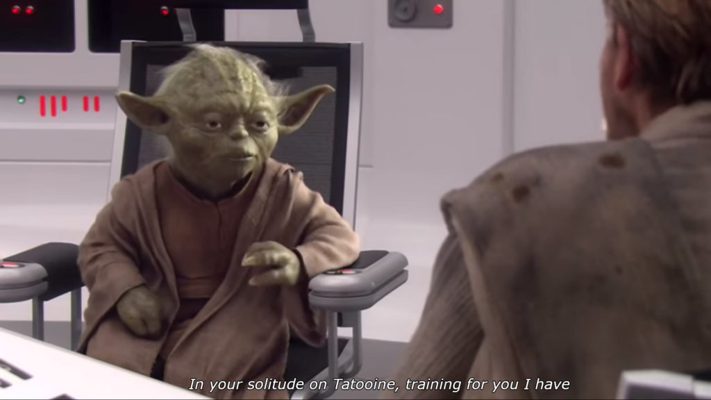 Yoda parla a Obi Wan alla fine di Episodio III