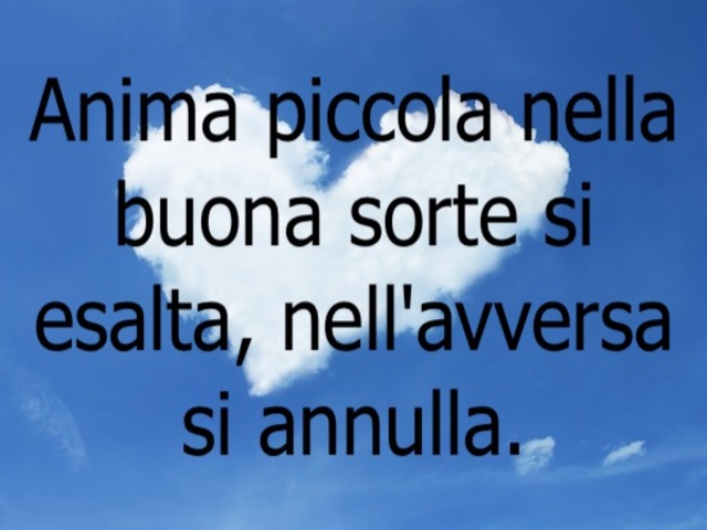 Anima piccola nella buona sorte si esalta, nell'avversa si annulla.