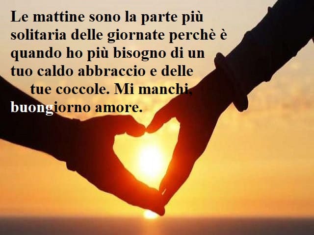 Le mattine sono la parte più solitaria delle giornate perché è quando ho più bisogno di un tuo caldo abbraccio e delle tue coccole. Mi manchi, buongiorno amore.