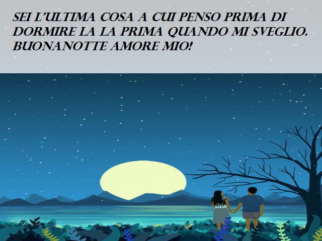 Sei l’ultima cosa a cui penso prima di dormire la la prima quando mi sveglio. Buonanotte amore mio!