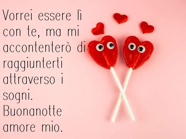 Vorrei essere lì con te, ma mi accontenterò di raggiungerti attraverso i sogni. Buonanotte amore mio.