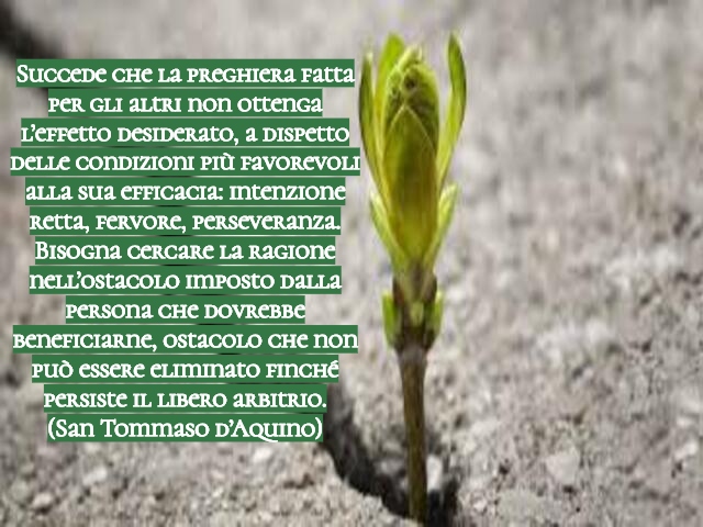 Succede che la preghiera fatta per gli altri non ottenga l’effetto desiderato, a dispetto delle condizioni più favorevoli alla sua efficacia: intenzione retta, fervore, perseveranza. Bisogna cercare la ragione nell’ostacolo imposto dalla persona che dovre