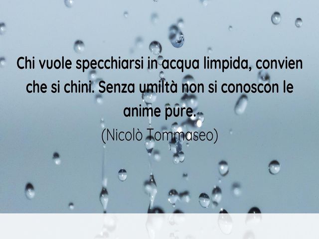 Chi vuole specchiarsi in acqua limpida, convien che si chini. Senza umiltà non si conoscon le anime pure.(Nicolò Tommaseo)