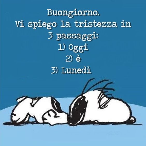 Buongiorno. Vi spiego la tristezza in 3 passaggi: 1) Oggi 2)è 3) Lunedì