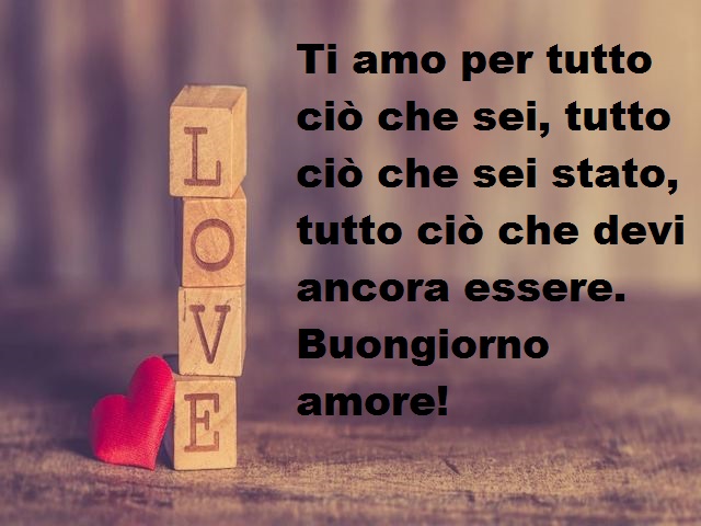 Ti amo per tutto ciò che sei, tutto ciò che sei stato, tutto ciò che devi ancora essere. Buongiorno amore!