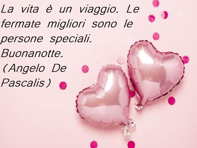 La vita è un viaggio. Le fermate migliori sono le persone speciali.Buonanotte.(Angelo De Pascalis)