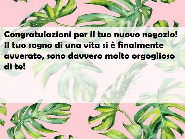 Congratulazioni per il tuo nuovo negozio! Il tuo sogno di una vita si è finalmente avverato, sono davvero molto orgoglioso di te!