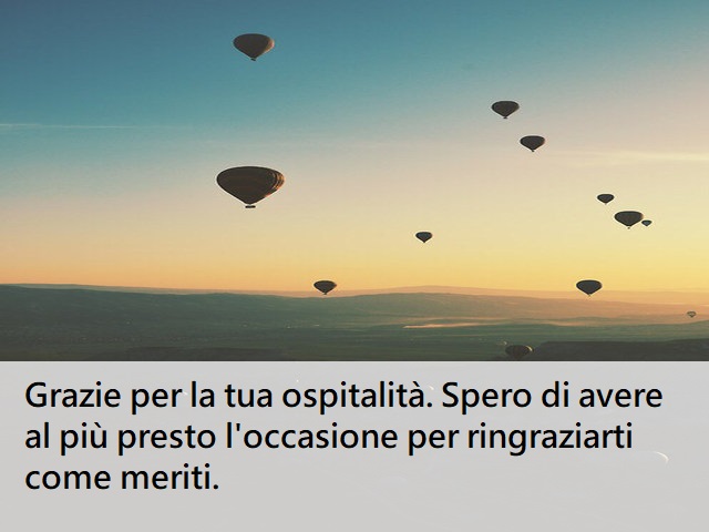 Grazie per la tua ospitalità. Spero di avere al più presto l'occasione per ringraziarti come meriti.