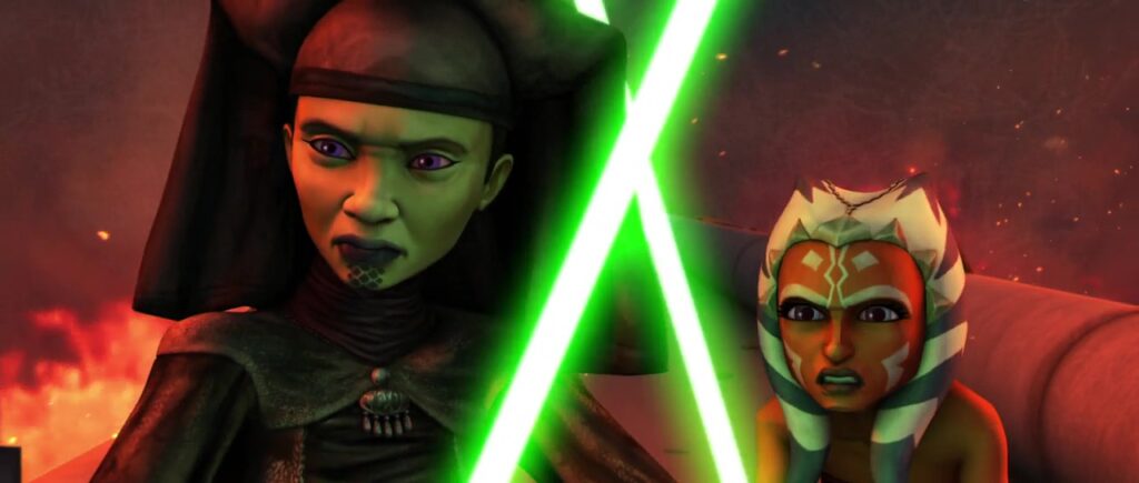 Luminara e Ahsoka nel duello contro Asajj Ventress