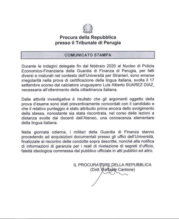 comunicato procura suarez