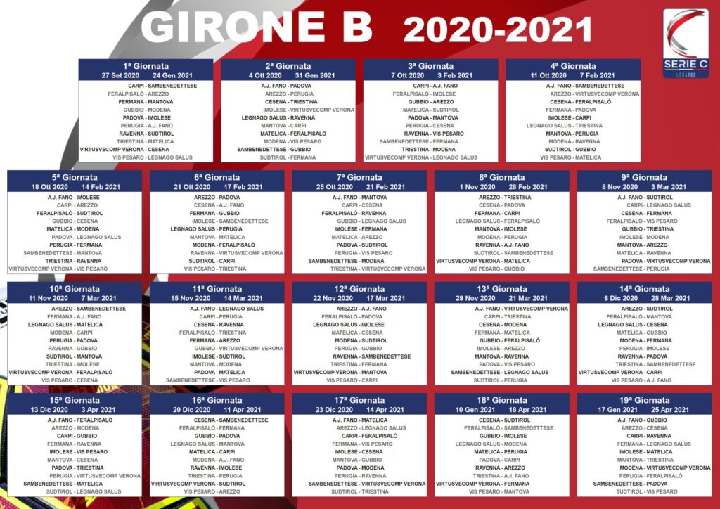 Il calendario completo del Girone B - crediti foto: pagina ufficiale Facebook Lega Pro