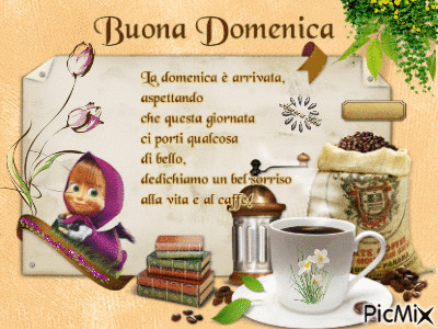 Buona domenica.La domenica è arrivata, aspettando che questa giornata ci porti qualcosa di bello, dedichiamo un bel sorriso alla vita e al caffè!