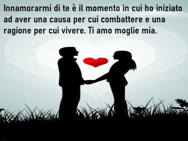Innamorarmi di te è il momento in cui ho iniziato ad aver una causa per cui combattere e una ragione per cui vivere. Ti amo moglie mia.