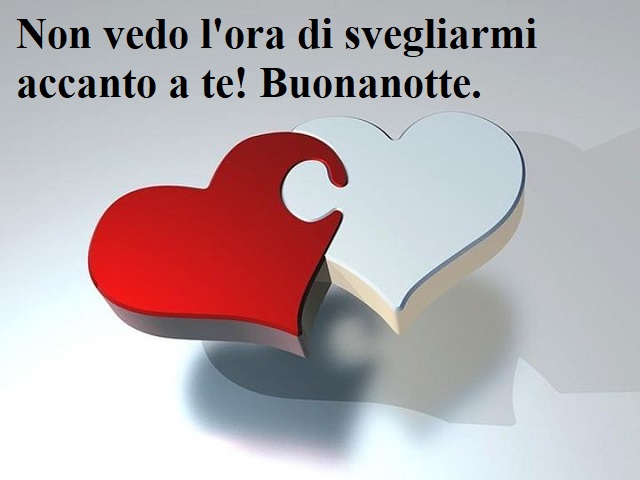 Non vedo l'ora di svegliarmi accanto a te! Buonanotte.