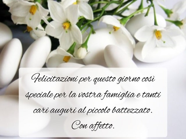 Felicitazioni per questo giorno così speciale per la vostra famiglia e tanti cari auguri al piccolo battezzato.Con affetto.