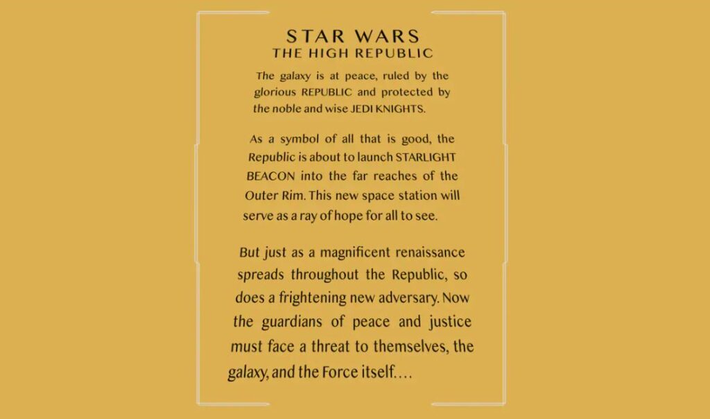 Opening crawl dell'Alta Repubblica