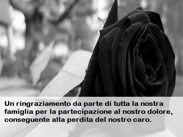 Un ringraziamento da parte di tutta la nostra famiglia per la partecipazione al nostro dolore, conseguente alla perdita del nostro caro.