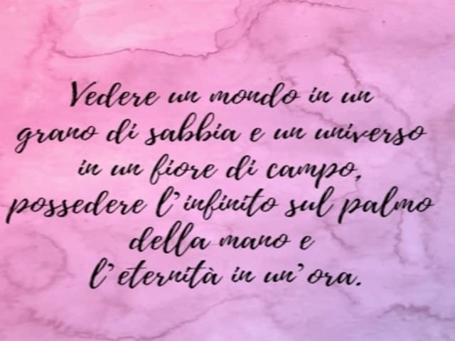 Vedere un mondo in un grano di sabbia e un universo in un fiore di campo, possedere l'infinito sul palmo della mano e l'eternità in un'ora.