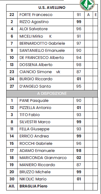 Formazione Avellino