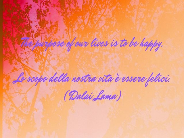 The purpose of our lives is to be happy.Lo scopo della nostra vita è essere felici. (Dalai Lama)