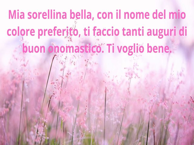 Mia sorellina bella, con il nome del mio colore preferito, ti faccio tanti auguri di buon onomastico. Ti voglio bene.