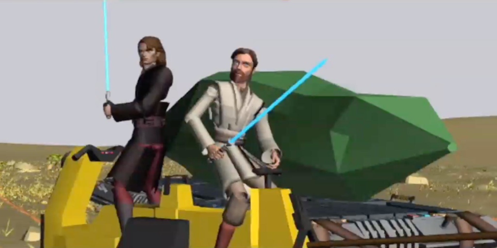 Anakin e Obi-wan con dietro un enorme cristallo kyber