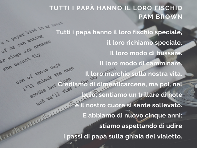 Tutti i papà hanno il loro fischio - Pam Brown. Tutti i papà hanno il loro fischio speciale, il loro richiamo speciale. Il loro modo di bussare. Il loro modo di camminare. Il loro marchio sulla nostra vita. Crediamo di dimenticarcene, ma poi, nel buio, se