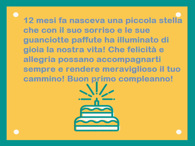 12 mesi fa nasceva una piccola stella che con il suo sorriso e le sue guanciotte paffute ha illuminato di gioia la nostra vita! Che felicità e allegria possano accompagnarti sempre e rendere meraviglioso il tuo cammino! Buon primo compleanno!