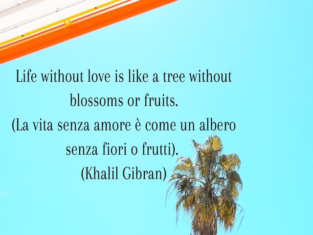 Life without love is like a tree without blossoms or fruits.(La vita senza amore è come un albero senza fiori o frutti).(Khalil Gibran)