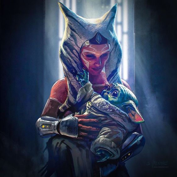 Una bellissima fan art di Ahsoka e il bambino in The MandalorianCrediti: Sabydraws su Instagram